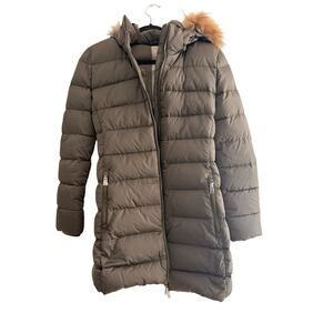 Add Down Green Filled Puffer Coat With Fur Trimmed Hood Size 8